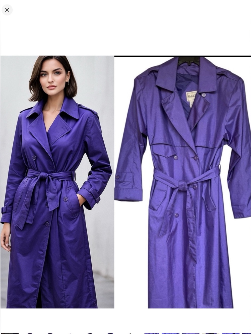 British Mist Womens Midi Purple Vintage Trench‎ Coat Jacket 10